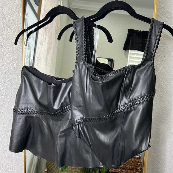 HOUSE OF CB Leonie & Nova Black Vegan Leather Mini Skirt Set NWOT